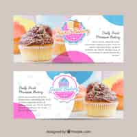 Vector gratuito conjunto de banners de panadería con dulces