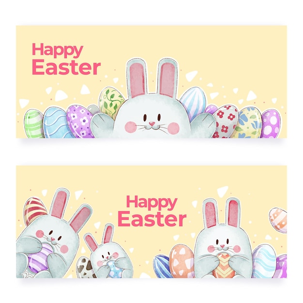 Vector gratuito conjunto de banners de pascua en acuarela