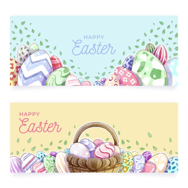 Conjunto de banners de pascua en acuarela