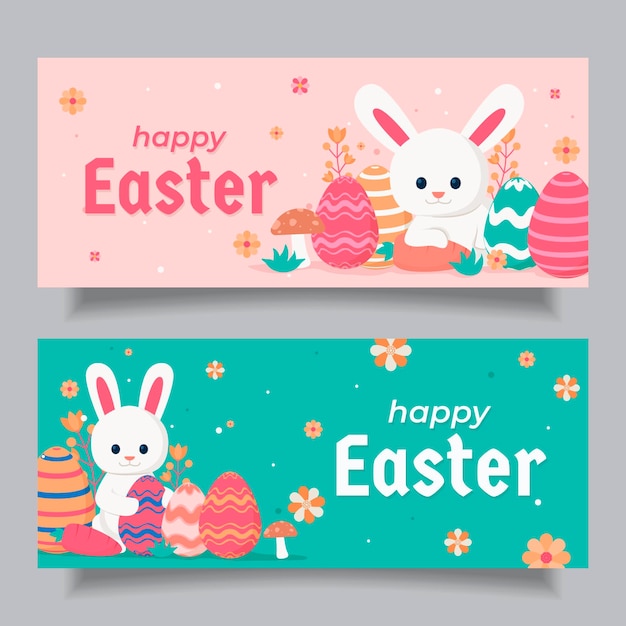 Conjunto de banners de pascua plana