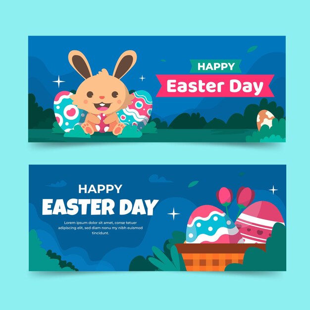 Conjunto de banners de pascua plana