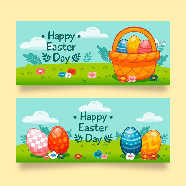 Conjunto de banners de pascua plana