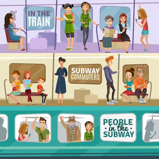 Conjunto de Banners de personas de metro