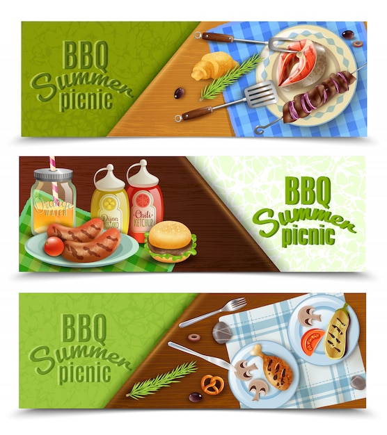 Vector gratuito conjunto de banners de picnic de verano de bbq