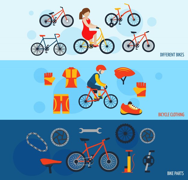 Conjunto de banners planos de accesorios de bicicleta