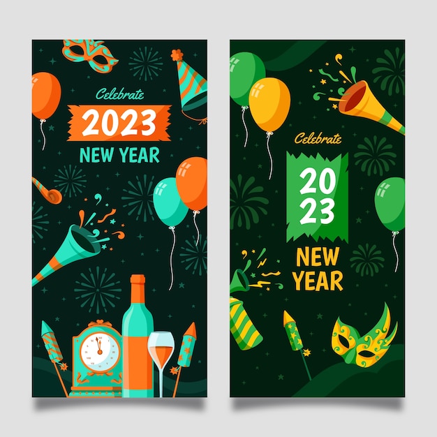 Vector gratuito conjunto de banners planos de año nuevo 2023