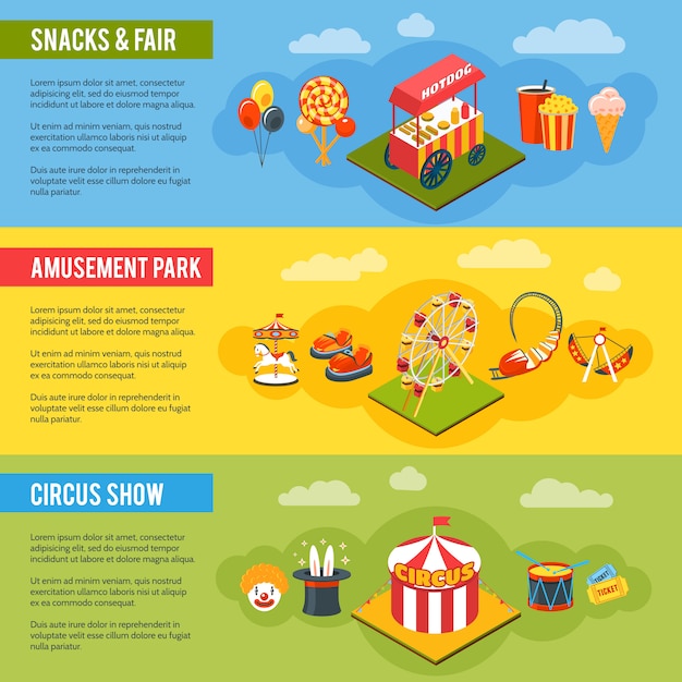 Conjunto de banners planos de carnaval circo concepto