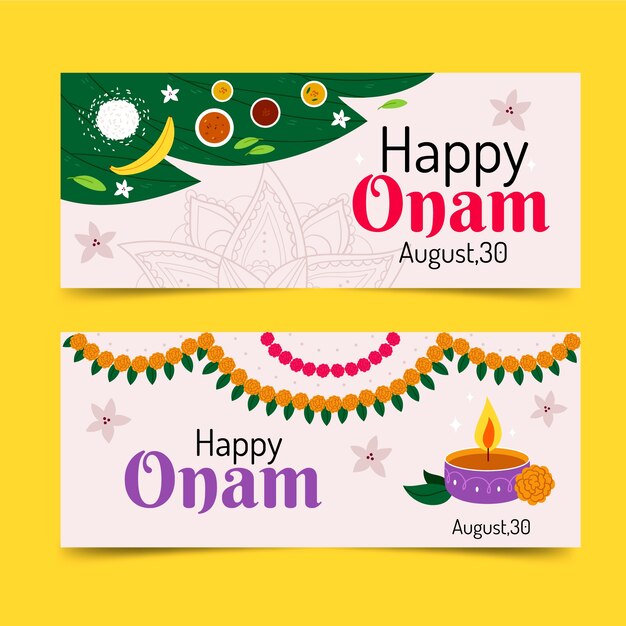 Conjunto de banners planos para la celebración de onam