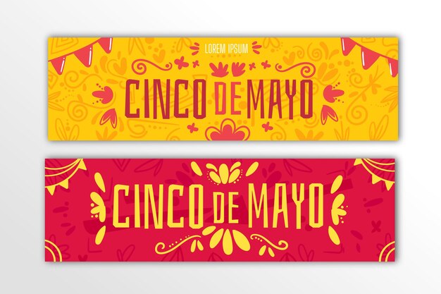 Conjunto de banners planos cinco de mayo