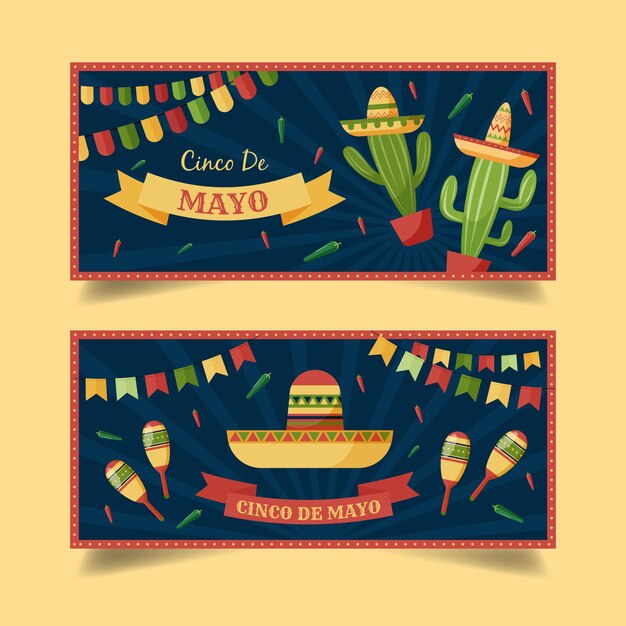 Vector gratuito conjunto de banners planos cinco de mayo