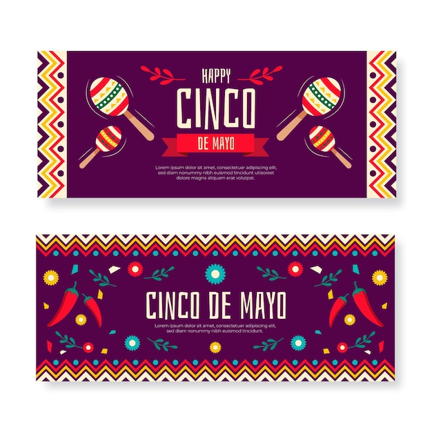 Vector gratuito conjunto de banners planos cinco de mayo