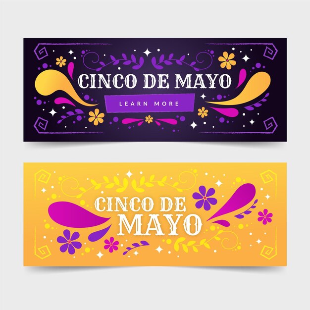 Conjunto de banners planos cinco de mayo