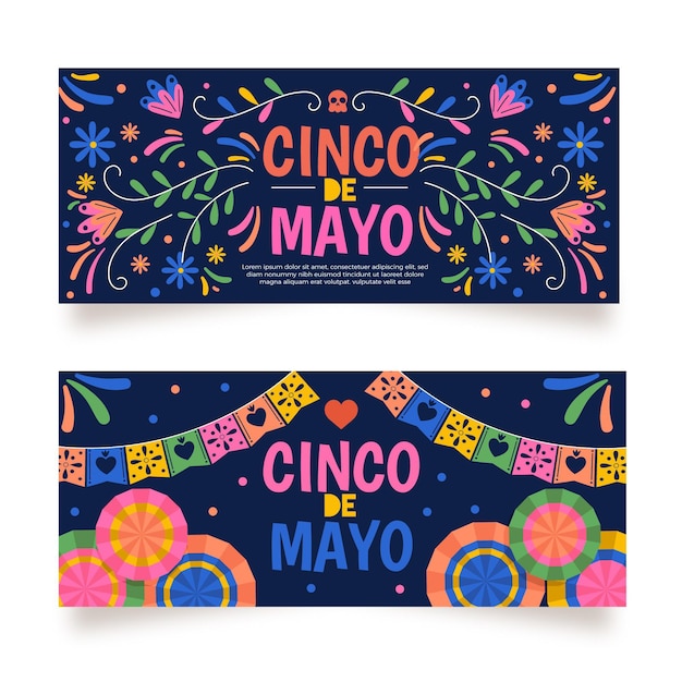 Conjunto de banners planos cinco de mayo