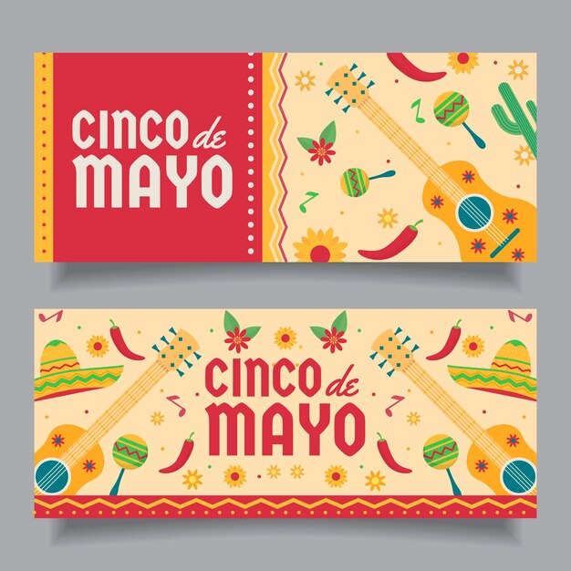 Conjunto de banners planos cinco de mayo