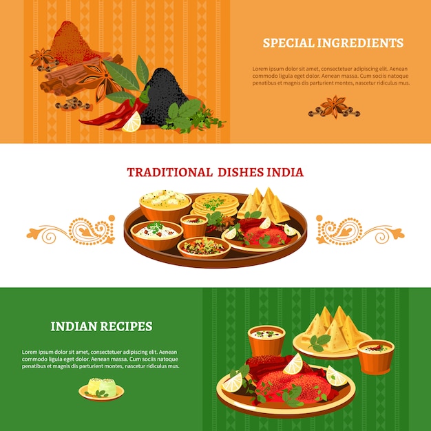 Vector gratuito conjunto de banners planos de cocina india