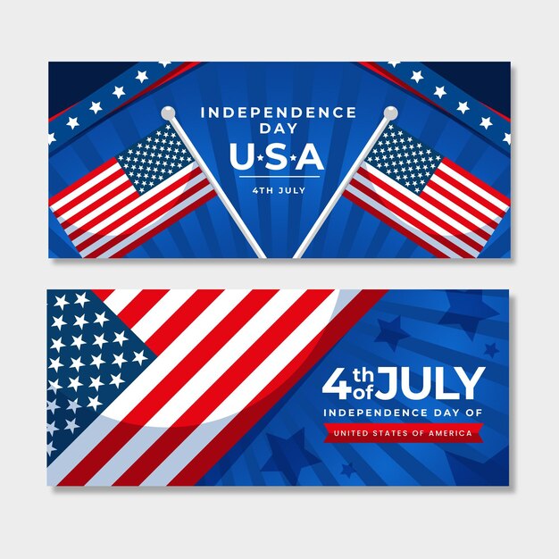 Conjunto de banners planos del día de la independencia del 4 de julio