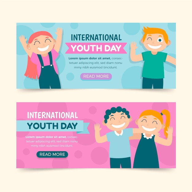 Conjunto de banners planos del día internacional de la juventud.
