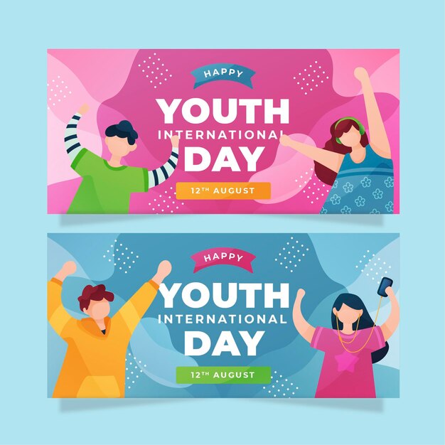 Conjunto de banners planos del día internacional de la juventud.