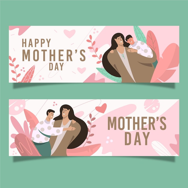 Conjunto de banners planos del día de la madre.
