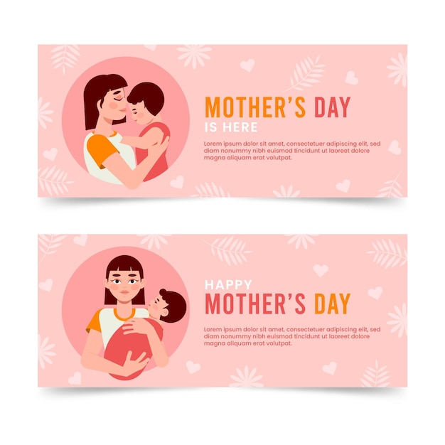 Vector gratuito conjunto de banners planos del día de la madre.
