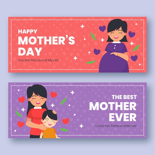 Conjunto de banners planos del día de la madre.