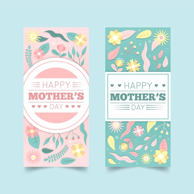 Conjunto de banners planos del día de la madre. vector gratuito