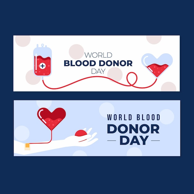 Vector gratuito conjunto de banners planos del día mundial del donante de sangre