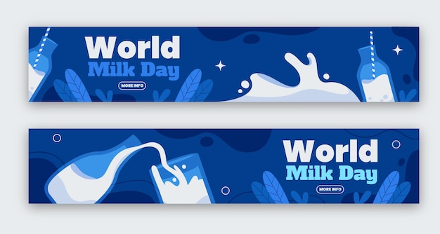 Vector gratuito conjunto de banners planos del día mundial de la leche