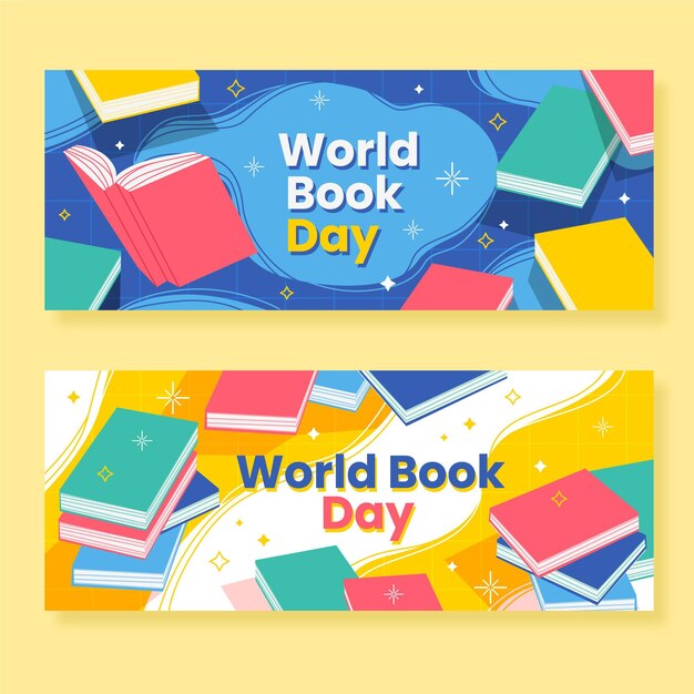 Conjunto de banners planos del día mundial del libro