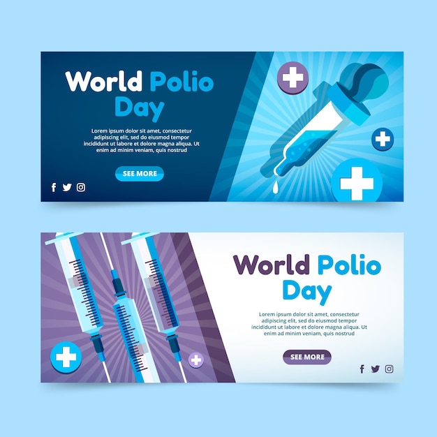 Conjunto de banners planos del día mundial de la poliomielitis