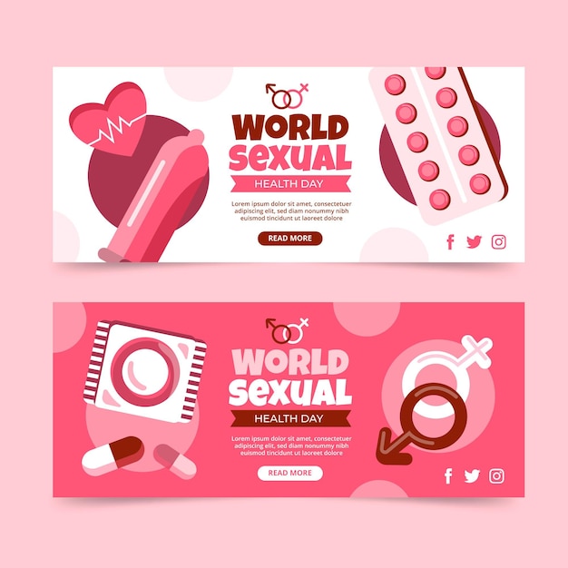 Conjunto de banners planos del día mundial de la salud sexual