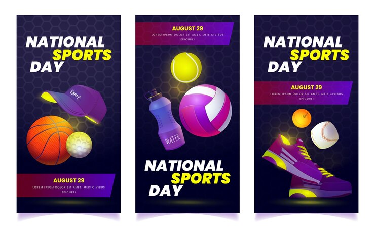 Vector gratuito conjunto de banners planos del día nacional del deporte.