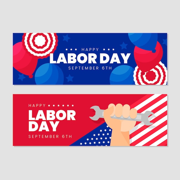 Conjunto de banners planos del día del trabajo de estados unidos