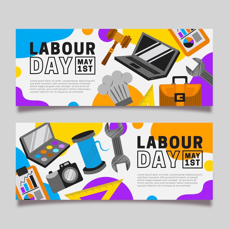 Vector gratuito conjunto de banners planos del día del trabajo
