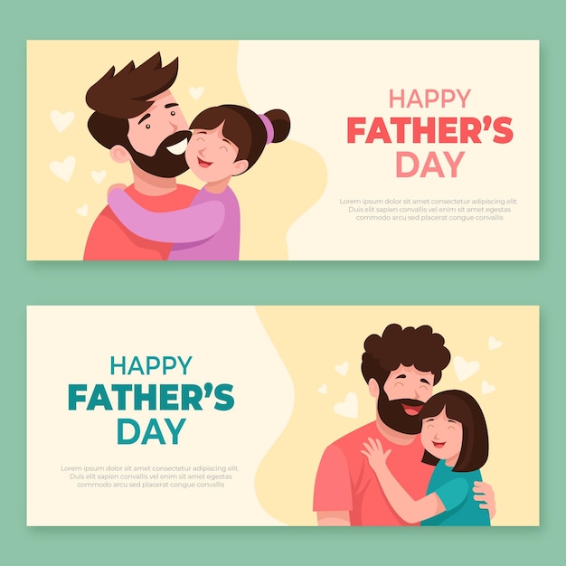 Conjunto de banners planos felices del día del padre