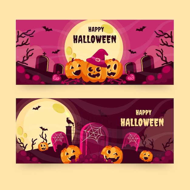 Vector gratuito conjunto de banners planos de halloween