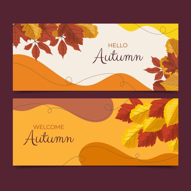 Conjunto de banners planos de otoño
