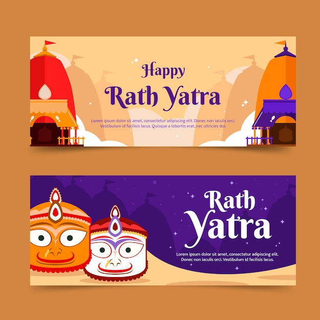 Conjunto de banners planos rath yatra