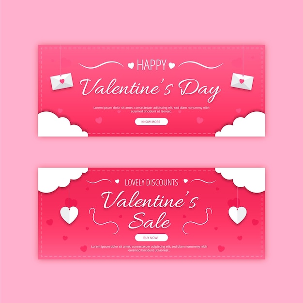 Conjunto de banners planos de san valentín