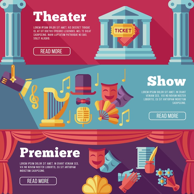 Vector gratuito conjunto de banners planos de teatro