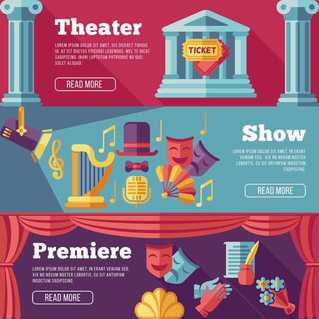 Conjunto de banners planos de teatro