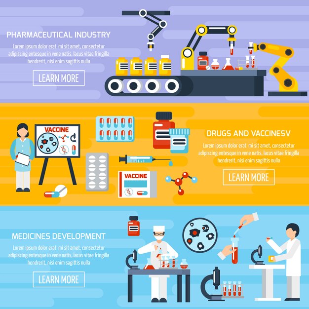 Conjunto de Banners de Producción Farmacéutica