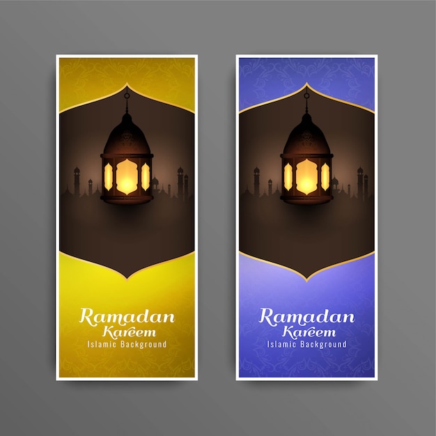 Conjunto de banners de ramadan kareem religioso abstracto