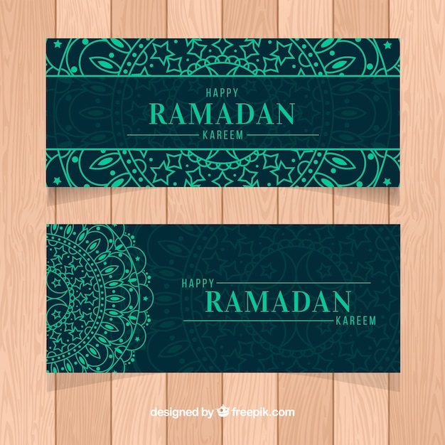 Conjunto de banners de ramadán con mandala verde
