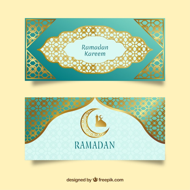 Vector gratuito conjunto de banners de ramadán con mosaicos