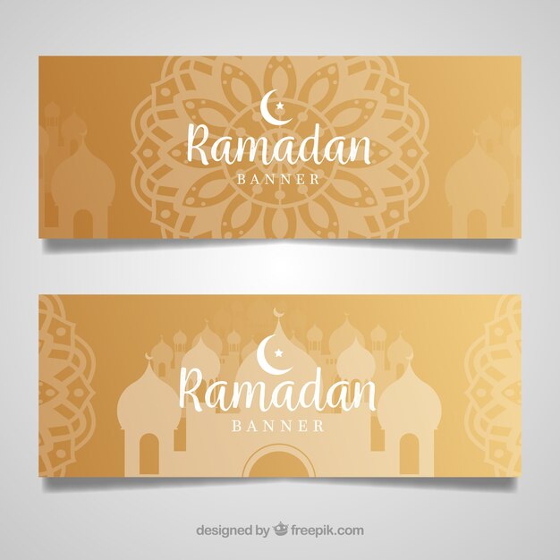 Conjunto de banners de ramadán con siluetas de mezquitas 