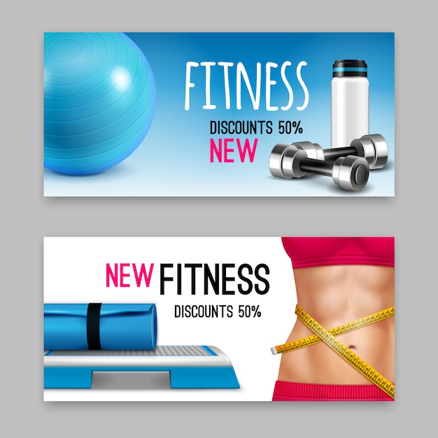 Conjunto de Banners realistas de accesorios de fitness