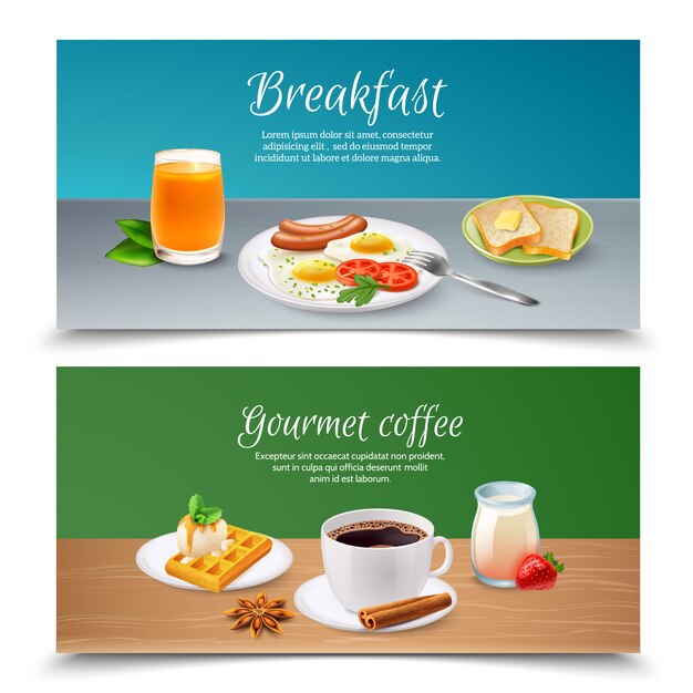 Conjunto de Banners realistas de desayuno