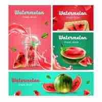 Vector gratuito conjunto de banners realistas de frutas y bebidas de sandía.