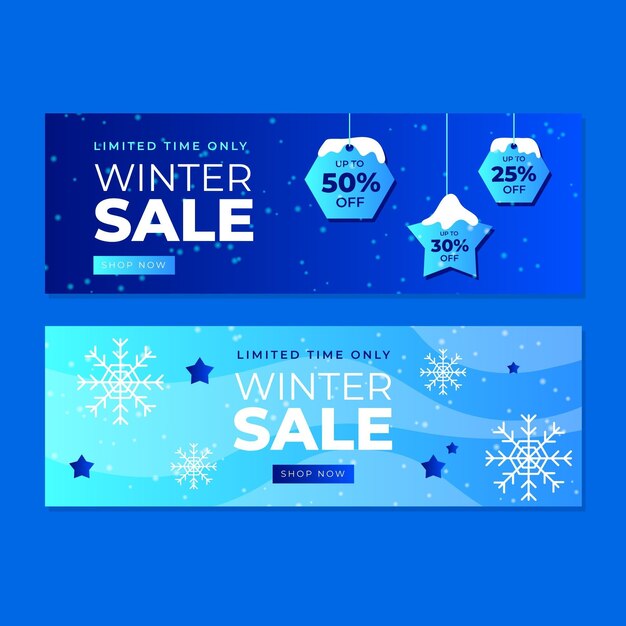 Conjunto de banners de rebajas de invierno horizontal degradado